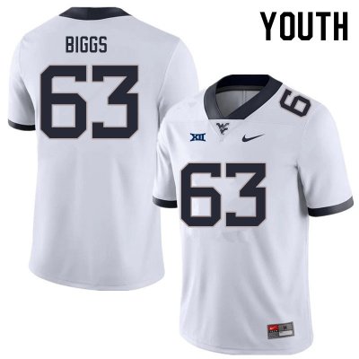 Youth West Virginia Mountaineers NCAA #63 Bryce Biggs White Authentic Nike Stitched College Football Jersey XC15N36KD